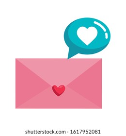 envelope and speech bubble with heart isolated icon vector illustration design