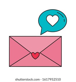 envelope and speech bubble with heart isolated icon vector illustration design