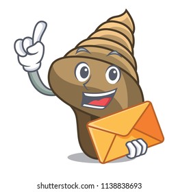 With envelope spiral shell character cartoon