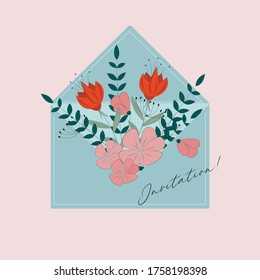 
Sobre con flores de primavera para la invitación. Flores de primavera. Postal. Imágenes para postales e invitaciones, afiches, anuncios.