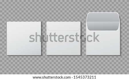 Envelope square shape mockup. Template paper letter, folder. Standard white blank letter envelopes. Open vertical and horizontal envelope letter design mockup for office, mail. isolated vector eps10