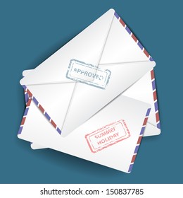envelope with stamp of summer holiday and approved