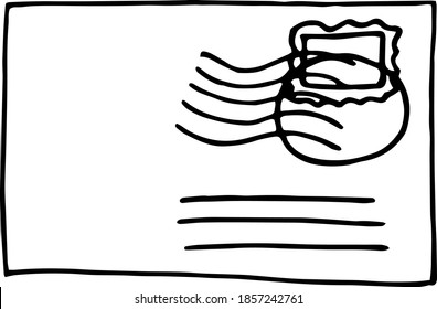 sobre con sellos e icono de sellos postales, pegatina. boceto dibujado a mano. monocromo escandinavo vectorial. carta, correo, retro, vintage, elemento scrapbook.
