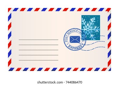 Envelope with stamps. Vector 3d illustration isolated on white background