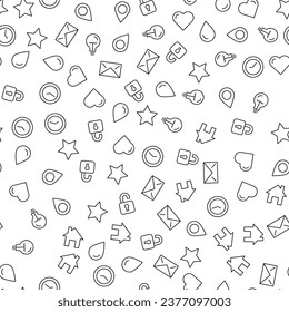 Envelope, Star, Clock, House, Heart, Light Bulb Seamless Pattern for printing, wrapping, design, sites, shops, apps