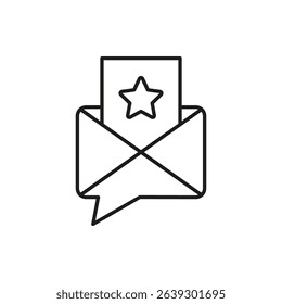 Envelope With Star Icon. Special Announcement, Vip Invitation, And Exclusive Offer Outline Symbol. Communication And Marketing Concept. Editable Stroke. Isolated Vector Illustration.