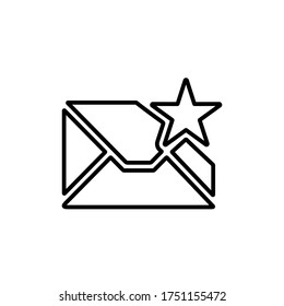 Sobre con signo de estrella. Mensaje favorito, símbolo de correo electrónico. Icono de publicación estelar para diseño de interfaz de usuario web y móvil.