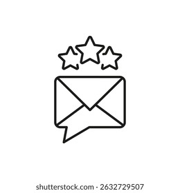 Envelope With Stars Line Icon. Customer Feedback, Review, And Rating Communication Outline Symbol. Quality Assurance And Client Satisfaction. Editable Stroke. Isolated Vector Illustration.