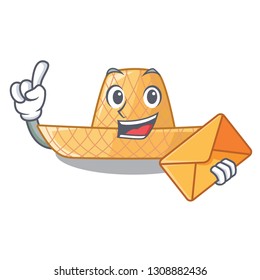 With envelope straw hat in the shape mascot