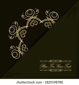 Envelope with stylized floral circle for postcard, invitation, greeting, business card, brochure and more. Golden stylized patern, mandala, emblem on a khaki background. Vector illustration