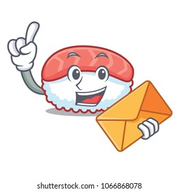 With envelope sushi salmon character cartoon