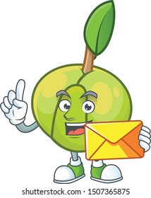 With envelope sweet elephant apple cartoon with mascot