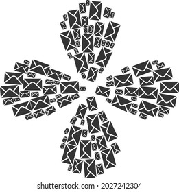 Envelope swirl abstract flower. Element cluster designed from oriented envelope symbols. Vector flower collage in flat style.