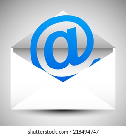 Envelope with at symbol for email, electronic correspondence, support concepts - (vector eps 10)