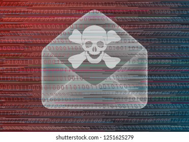 Envelope and symbol of the human skull.Computer virus concept.