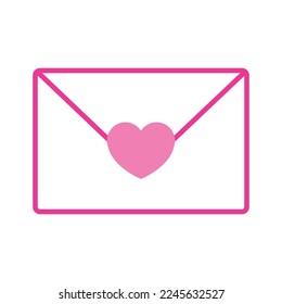 Envelope symbol, white color letter with pink heart and outline, romance, valentine's day, wedding, love, idea concept. Vector illustration graphic isolated on white color background.