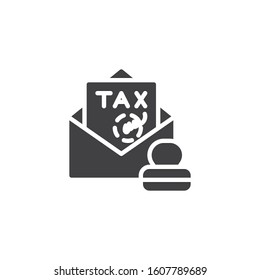 Envelope with tax declaration vector icon. filled flat sign for mobile concept and web design. Tax letter stamp glyph icon. Symbol, logo illustration. Vector graphics
