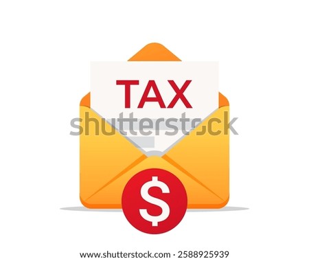 Envelope with Tax Document. Tax letter. Tax mail. Vector illustration.