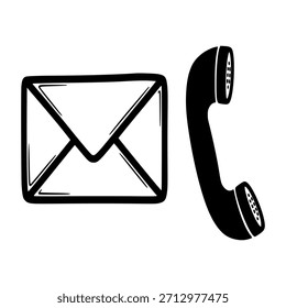 Ein Umschlag und ein Telefonsymbol symbolisieren Kommunikationsmethoden, die sowohl den E-Mail- als auch den Telefonkontakt darstellen.