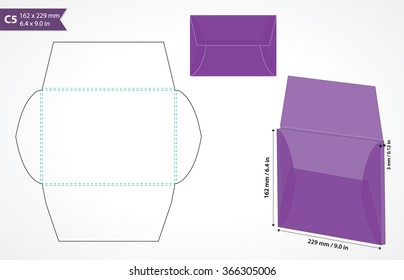 Envelope Template For Cutting Machine. Standard C5 Size Box-envelope Template For Wedding Or Business Stationery.