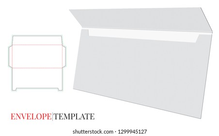 Envelope Template with die line, Vector with die cut / laser cut layers. Envelope Design, white, clear, blank, isolated on white background. Packaging Design