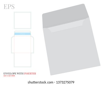 Envelope Template with die line, Vector with die cut / laser cut layers. White, clear, blank, isolated Envelope mock up on white background with perspective presentation. Packaging Design