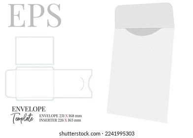 Envelope Template with die line, Vector with die cut, laser cut layers. Envelope Design, white, clear, blank, isolated on white background. Packaging Design