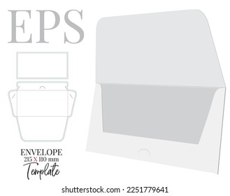 Envelope Template with die line, Vector with die cut, laser cut layers. Envelope Design, white, clear, blank, isolated on white background. Packaging Design