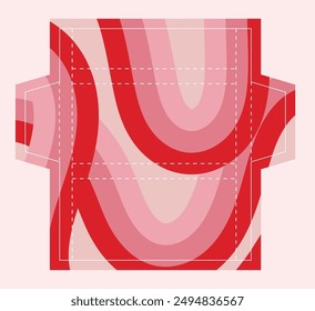 Envelope template featuring bold, red and pink abstract wave patterns. Ideal for Valentine's Day cards, love letters, or creative projects needing a stylish and contemporary touch.