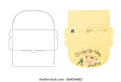 Envelope template with flap design. Easy to fold. Ready to print colorful envelope for money. May be used for thank you notes, wedding, gift tag or save the date cards. Die cut envelope layout.