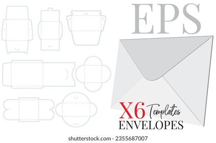 Envelope Template , Vector with die cut, laser cut layers. White, clear, blank, isolated Envelope mock up on white background with perspective view. Packaging Design, 3D presentation