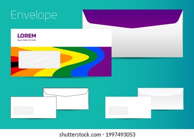 Envelope template with wave design, VIVID color theme, LGBTQ color symbol, vector illustration.