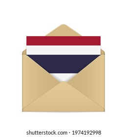 Envelope with Thailand flag on a white background. Vector illustration.