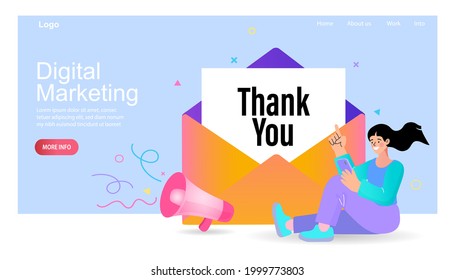 Envelope with thank you letter. Positive and elegant phrase vector art. Good for poster, postcards. Send to email. Business marketing. Vector illustration.