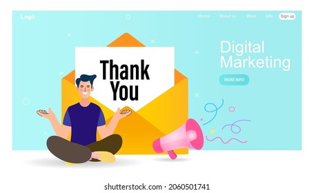 Envelope with thank you letter. Positive and elegant phrase vector art. Good for poster, postcards. Send to email. Business marketing. Vector illustration.