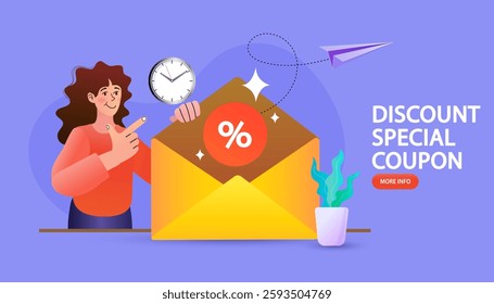 Envelope with thank you letter. Positive and elegant phrase vector art. Good for poster, postcards. Send to email. Business marketing. Vector illustration.