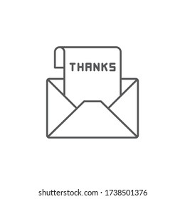 Envelope with thank you letter vector icon symbol isolated on white background