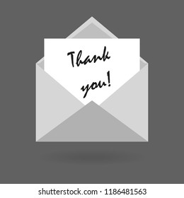 Envelope with a thank you note in black.Pluss design for business financial marketing banking web concept cartoon illustration.