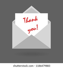 Envelope with a thank you note.Pluss design for business financial marketing banking web concept cartoon illustration.