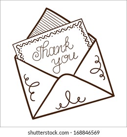 Envelope with thanksgiving text. Sketch vector illustration