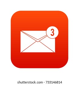 Envelope with three messages icon digital red for any design isolated on white vector illustration