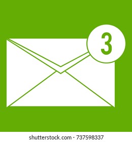 Envelope with three messages icon white isolated on green background. Vector illustration
