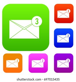 Envelope with three messages set icon in different colors isolated vector illustration. Premium collection