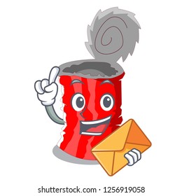 With envelope tin can isolated on a mascot