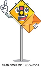 With envelope traffic light ahead isolated with cartoon