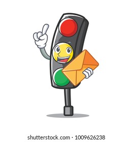 With envelope traffic light character cartoon