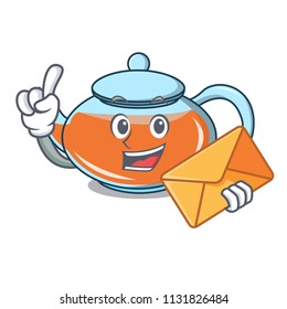 With envelope transparent teapot character cartoon