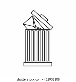 Envelope in trash bin icon in outline style isolated vector illustration