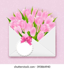 Envelope With Tulips With Gradient Mesh, Vector Illustration