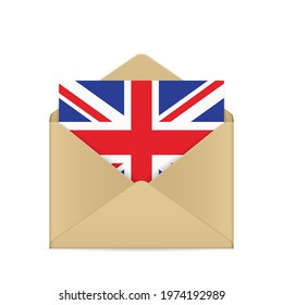 Envelope with UK flag on a white background. Vector illustration.